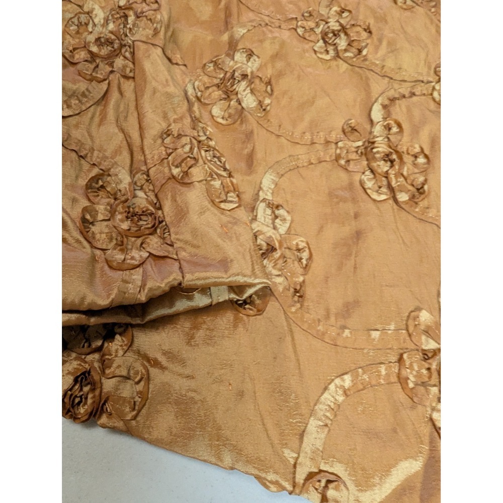 Vtg Handmade Gold Taffeta Maxi Skirt 3D Rosette Floral Appliqué Iridescent Boho - Picture 6 of 12